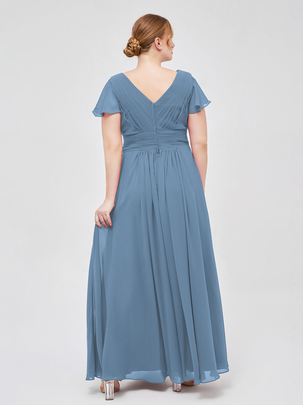 BABARONI Cap Sleeves Chiffon Long Bridesmaid Dress Slate Blue, Slate Blue / US0 BABARONI Cap Sleeves Chiffon Long Bridesmaid Dress Slate Blue, Slate Blue / US0