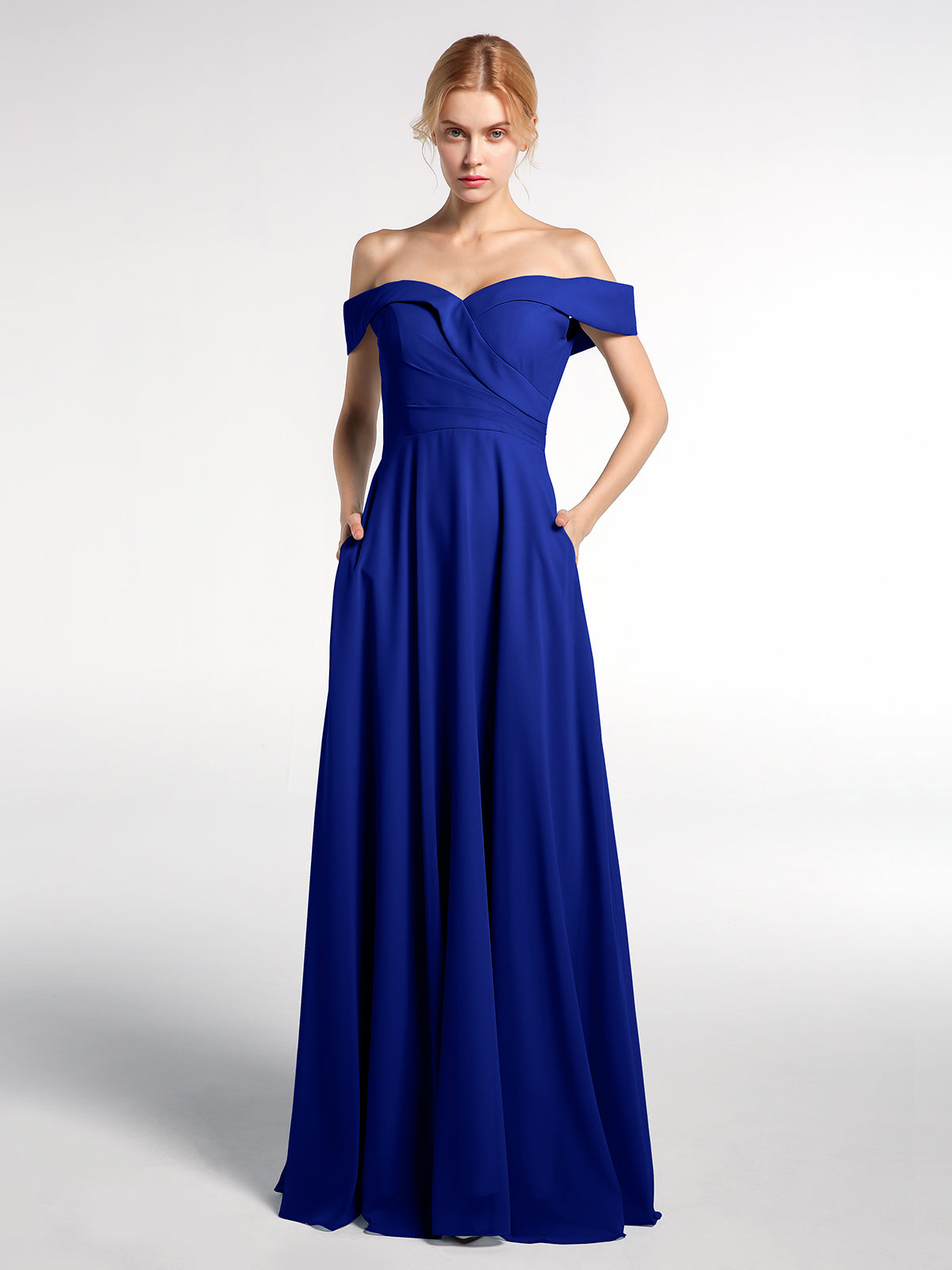 royal blue off the shoulder maxi dress BABARONI Off-the-Shoulder Circle Skirt Dress with Pockets-Royal Blue, Royal Blue / US0