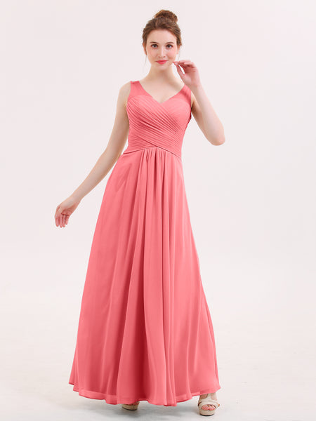 white christmas dresses BABARONI Long Bridesmaid Dresses with Pleated Bodice-Watermelon Plus size, Watermelon / US18