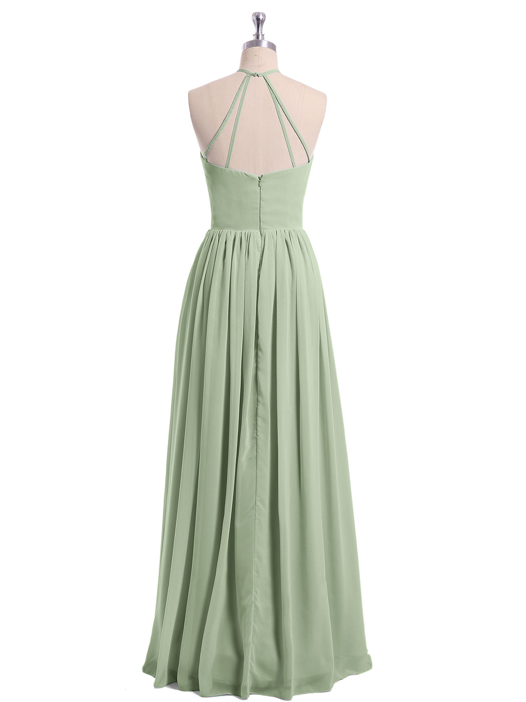 halter top bridesmaid dress BABARONI BABARONI Chiffon Dusty Sage Bridesmaid Dresses Halter Floor-length Sleeveless Ruched A-line, Dusty Sage / US18