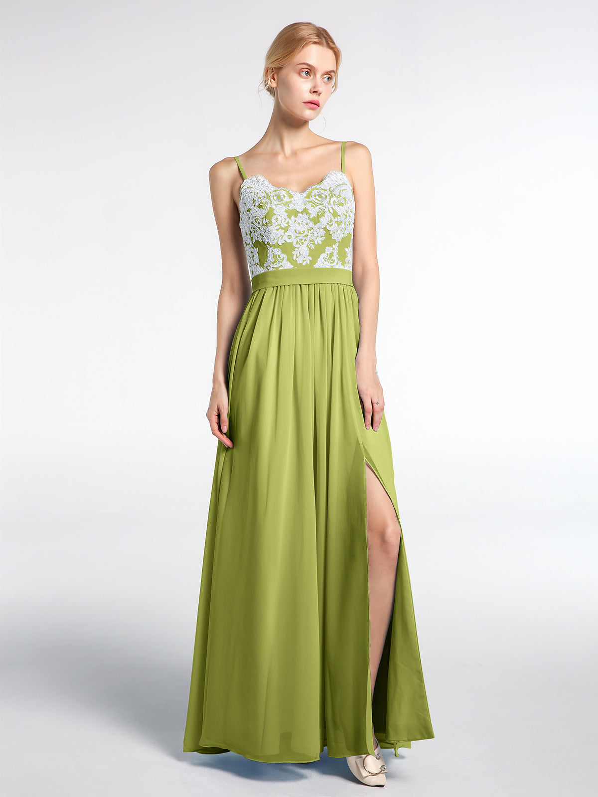 Spaghetti Strap Front Slit Dress with Ivory Lace-Clover Plus Size ...
