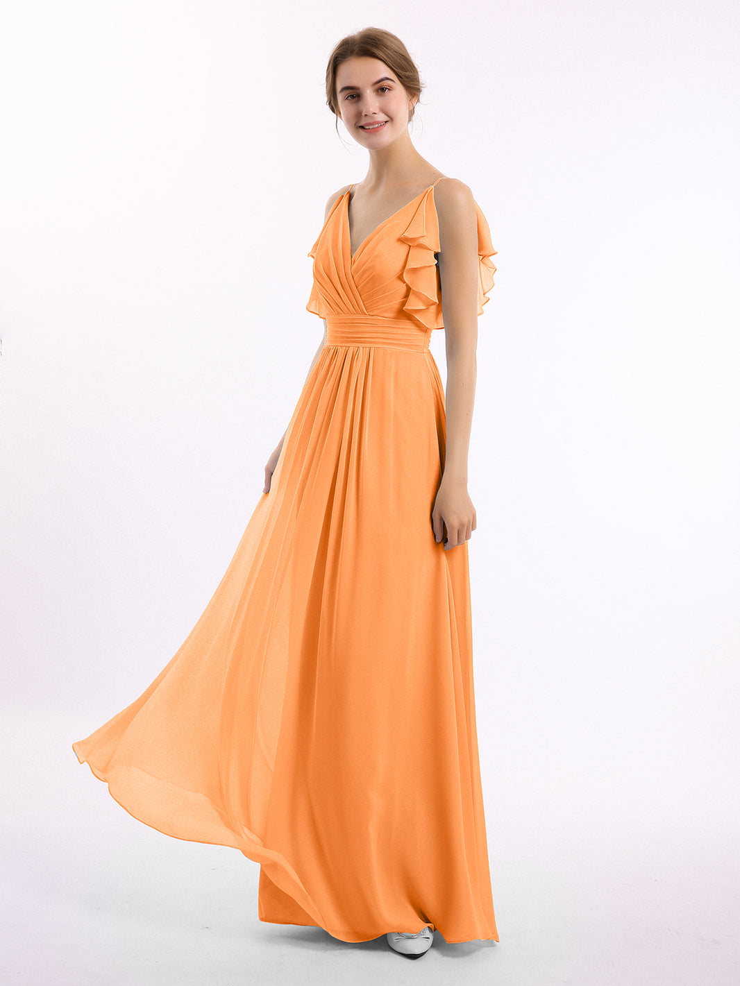 Spaghetti Strap Chiffon Dresses with Shoulder Ruffles Fuchsia Plus Size
