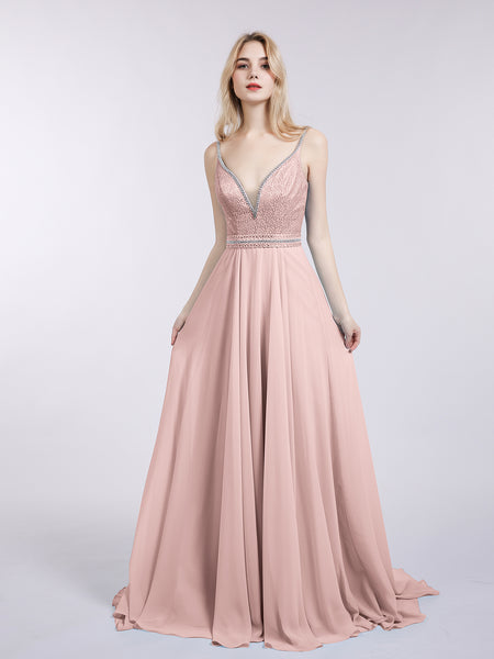 BABARONI Spaghetti Strap Lace and Chiffon Gown-Dusty Rose, Dusty Rose / US0