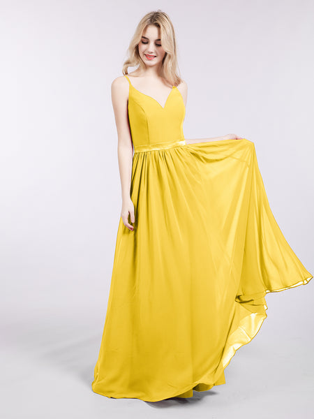 BABARONI Spaghetti Strap Chiffon Bridesmaid Dress-Marigold Plus size, Marigold / US18
