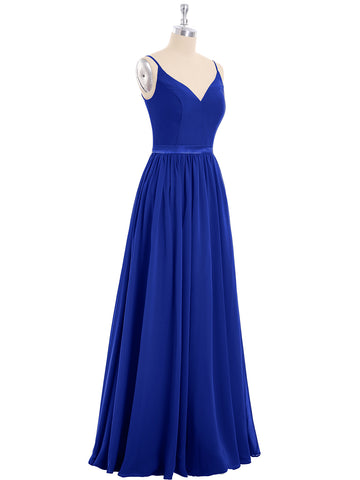 Spaghetti Strap Chiffon Bridesmaid Dress-Royal Blue-Leona | BABARONI