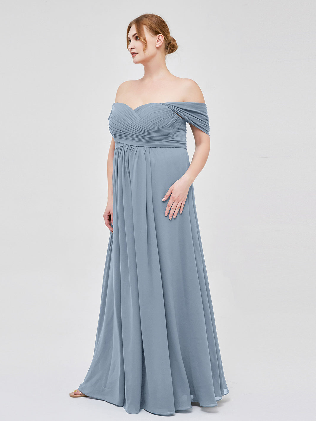 green emerald velvet dress Crew Neck Delicate Chiffon Plus Size Bridesmaid Dresses, Dusty_Blue