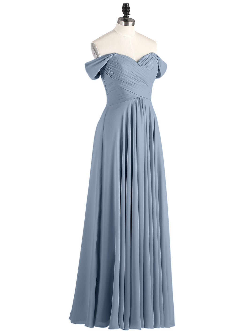off the shoulder dusty blue dress BABARONI Off Shoulder Chiffon And Lace Empire Dress-Dusty Blue, Dusty Blue / US0