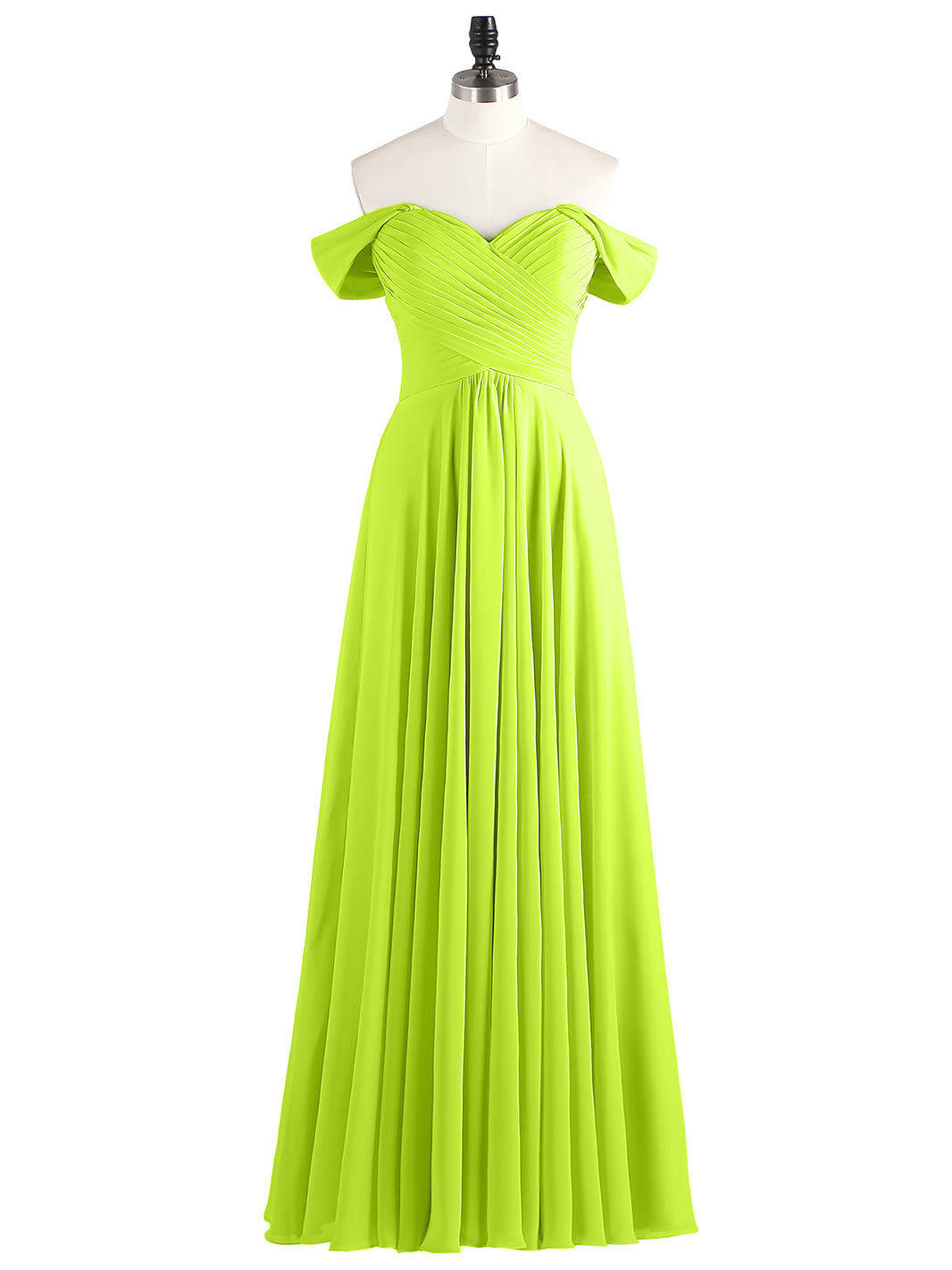 BABARONI Chiffon Lime Green Bridesmaid Dresses Off-the-shoulder  Floor-length Cap Sleeve Ruched Empire