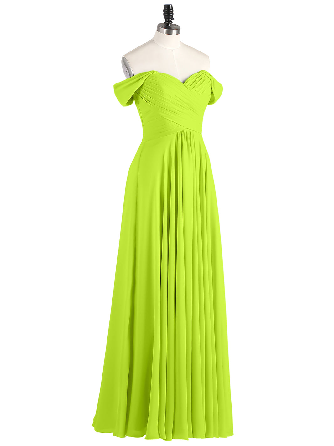 BABARONI Chiffon Lime Green Bridesmaid Dresses Off-the-shoulder Floor-length Cap Sleeve Ruched Empire BABARONI Chiffon Lime Green Bridesmaid Dresses Off-the-shoulder Floor-length Cap Sleeve Ruched Empire