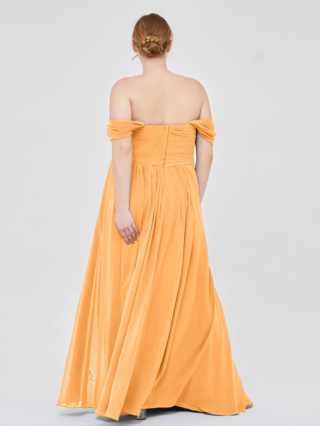 sunflower yellow bridesmaid dresses BABARONI BABARONI Chiffon Tangerine Bridesmaid Dresses Off-the-shoulder Floor-length Cap Sleeve Ruched Empire, Tangerine / US0