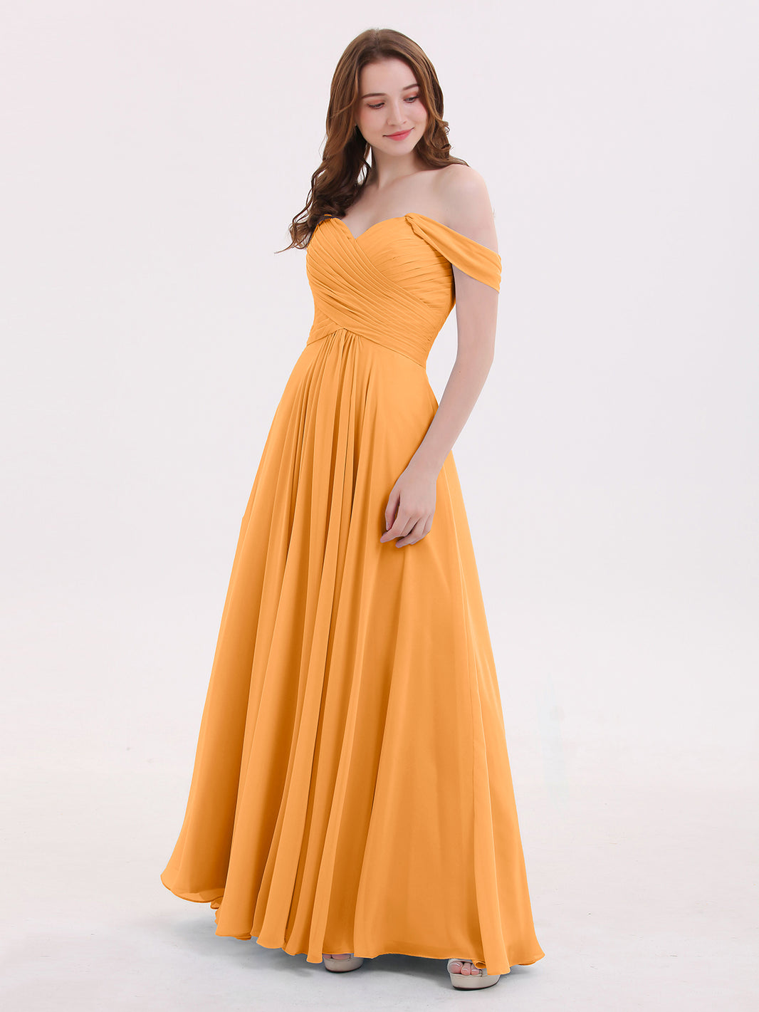 tangerine bridesmaid dress EVERPRETTY Plus Size V-Neck Asymmetric Ruffle Chiffon Tangerine Bridesmaid Dress, Autumn/Winter Wedding Guest Dress