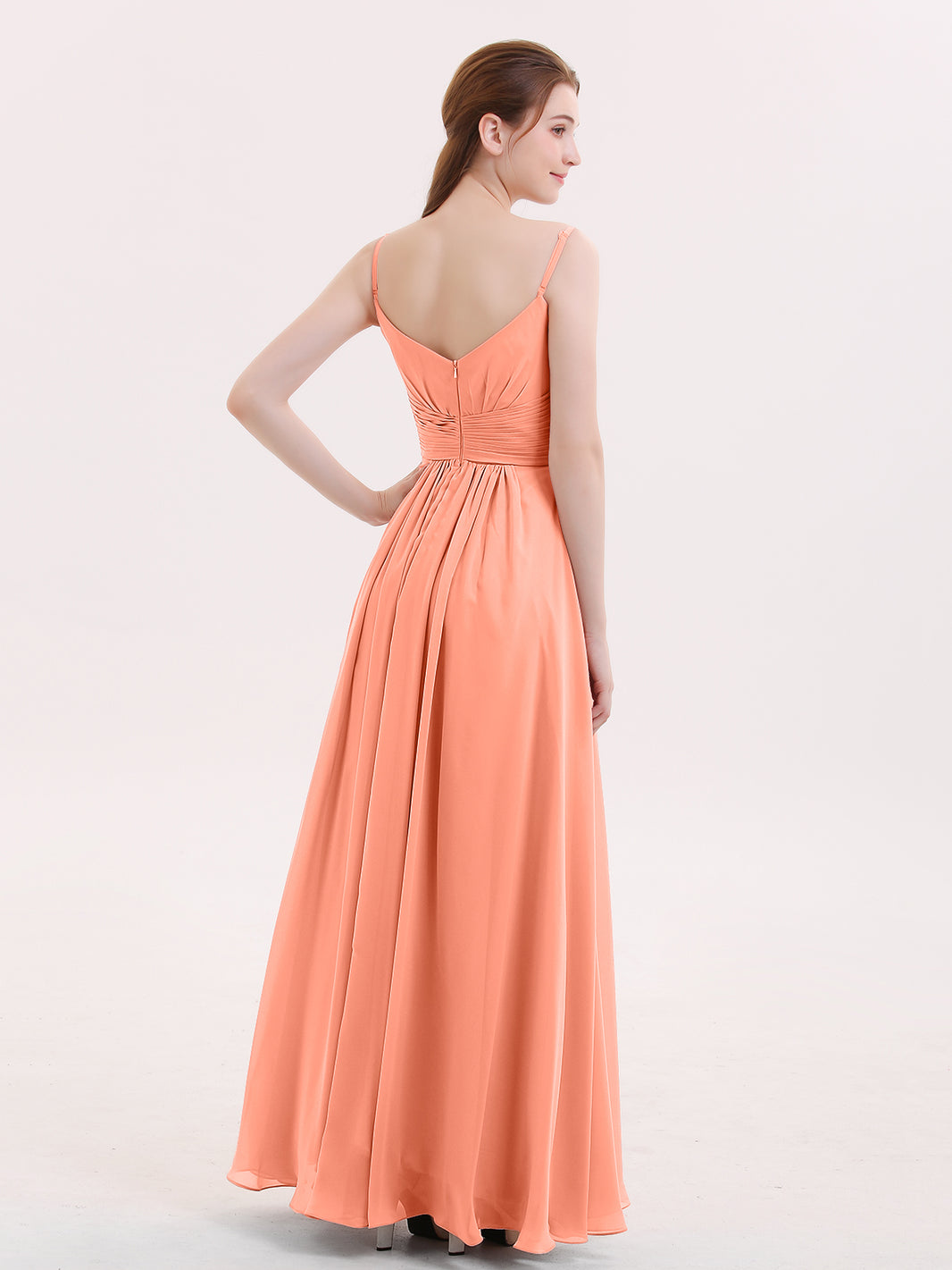 peach spaghetti strap dress with a deep backless The Scarlette Dress in Peach Tapestry 12 / Peach Tapestry