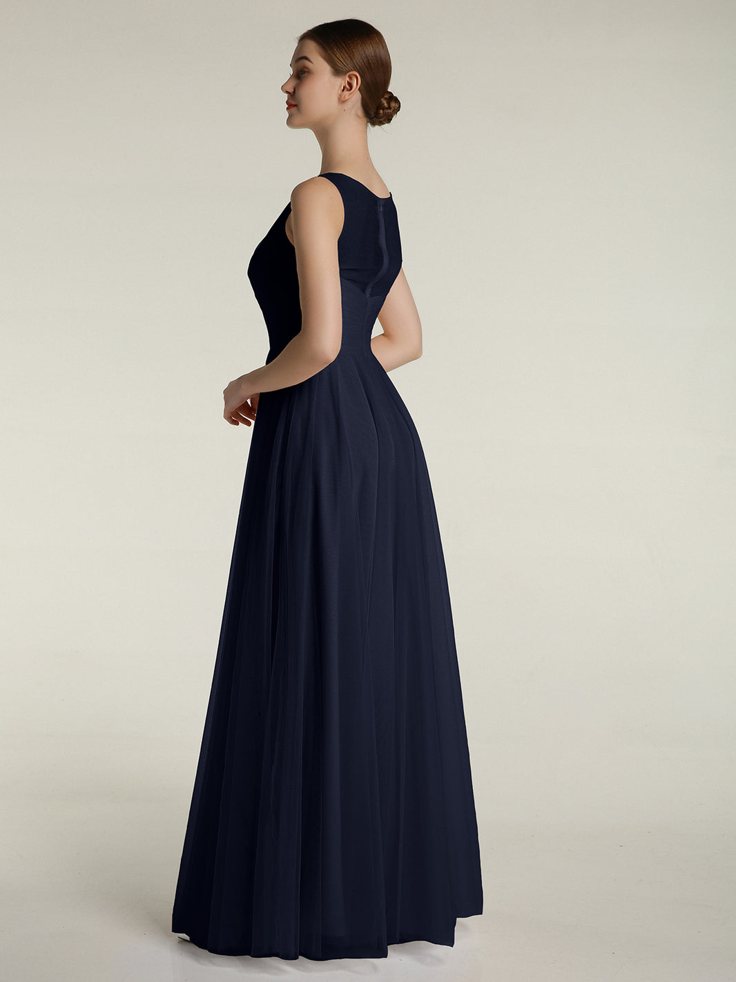 BABARONI BABARONI Tulle Dark Navy Bridesmaid Dresses V-neck Floor-length Sleeveless Pleated A-line, Dark Navy / US0 BABARONI BABARONI Tulle Dark Navy Bridesmaid Dresses V-neck Floor-length Sleeveless Pleated A-line, Dark Navy / US0