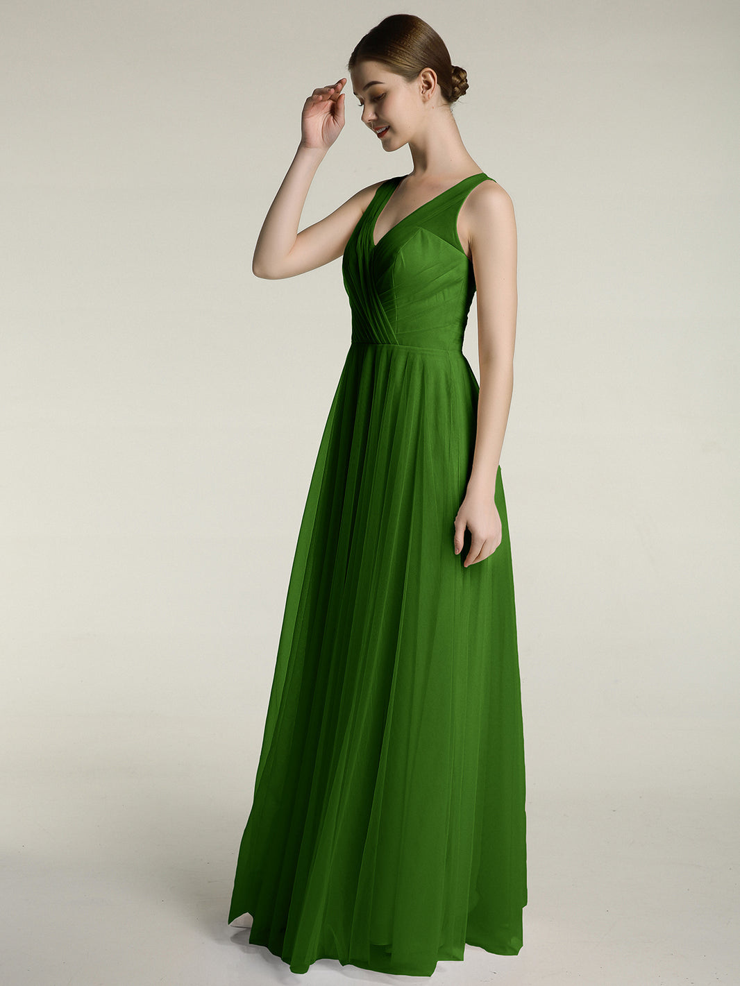 BABARONI BABARONI Tulle Moss Bridesmaid Dresses V-neck Floor-length Sleeveless Pleated A-line, Moss / US18 BABARONI BABARONI Tulle Moss Bridesmaid Dresses V-neck Floor-length Sleeveless Pleated A-line, Moss / US18