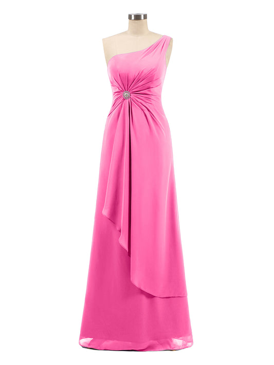 One-Shoulder Beaded Chiffon Long Sleeve Gown Azalea