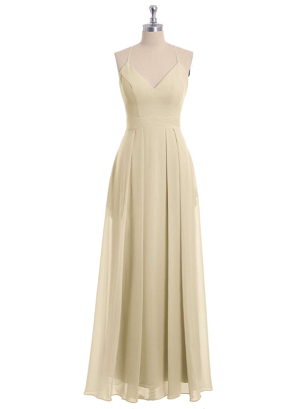 Long Spaghetti Strap Chiffon Gown Scoop Neck High Slit Champagne main image 0
