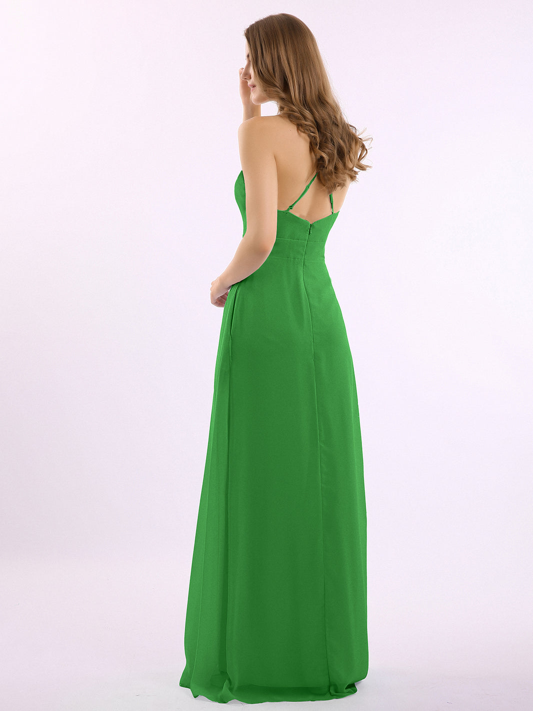 BABARONI Spaghetti Strap V-neck Chiffon Gowns with Pocket-Green Plus Size, Green / US18 BABARONI Spaghetti Strap V-neck Chiffon Gowns with Pocket-Green Plus Size, Green / US18