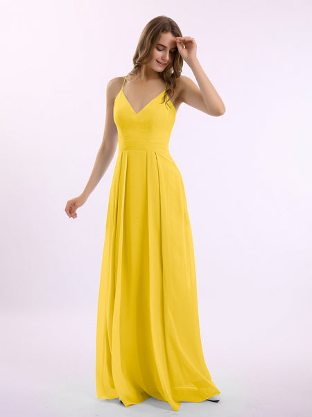 bridesmaid dresses marigold BABARONI Chiffon V-neck Floor-length Spaghetti Straps Pleated Pocket A-line, Marigold / US0 90's dress pattern Masquerade Ball Dress – Breezy coastal vows find Print Options:Pattern + Instructions