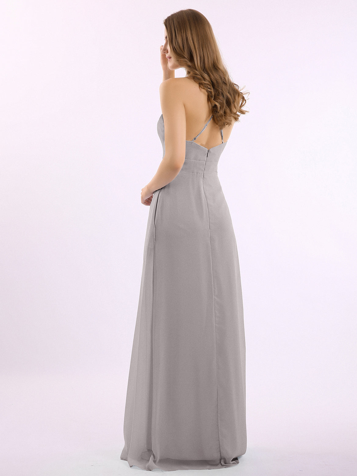 sachin and babi light blue dress Elegant Silver-White Bridesmaid Dress with a Backless Design, Halter Neck,  Fitted Silhouette, And Tassel Sequins main image 0