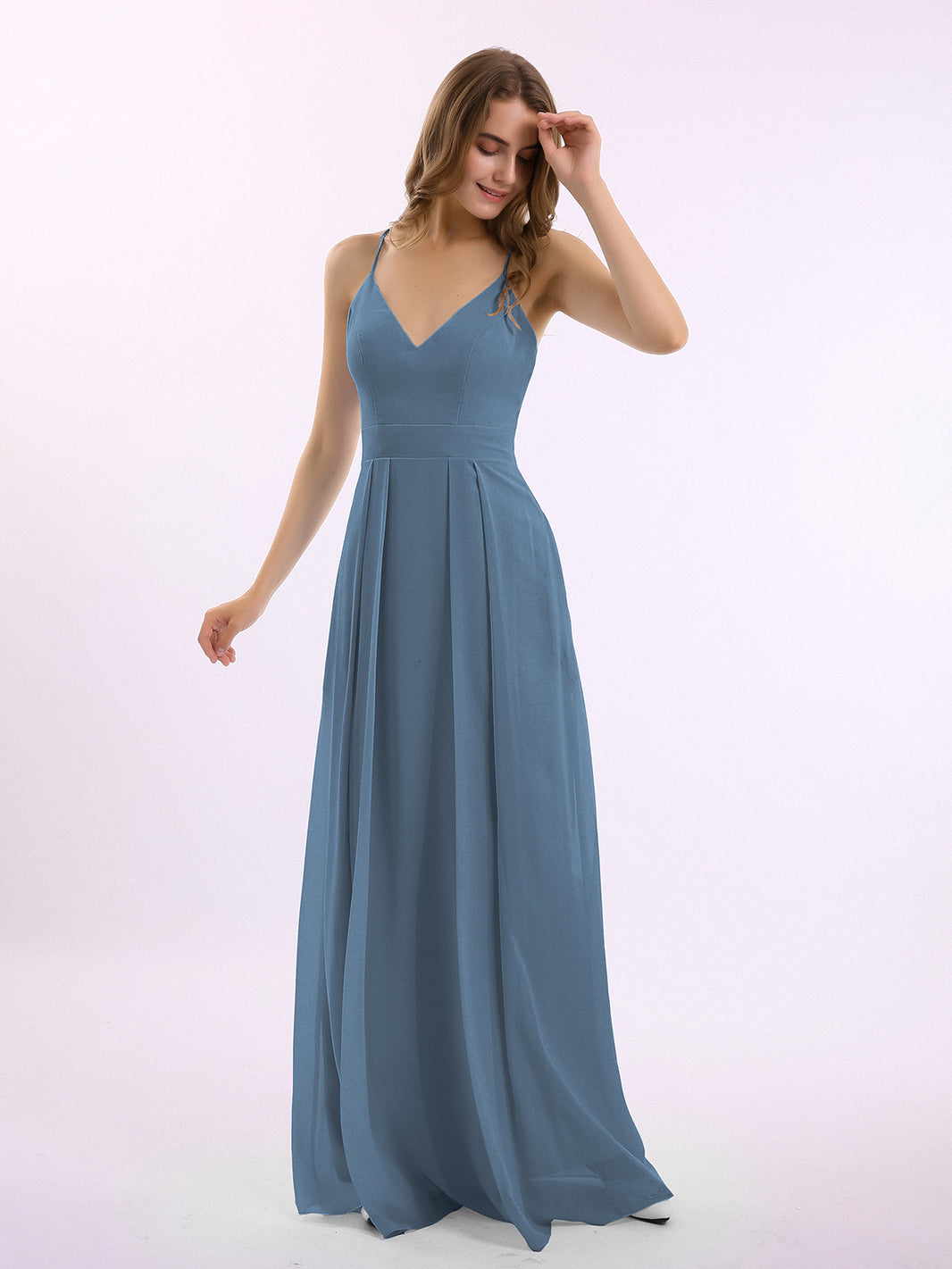 Spaghetti Strap V-neck Chiffon Dresses Slate Blue