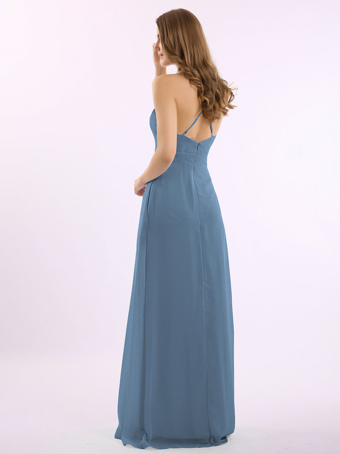 princess polly baby blue dress Savannah Slate Blue Ruffle Sleeve Bridesmaid Dress main image 0