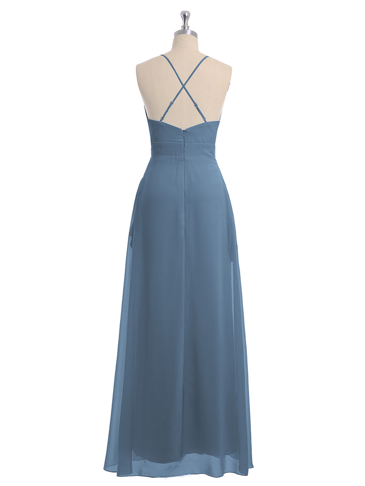 Spaghetti Strap Chiffon Gowns with Pockets and V Neck Burgundy