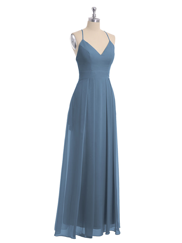 Spaghetti Strap Chiffon Gowns with Pockets and V Neck Papaya