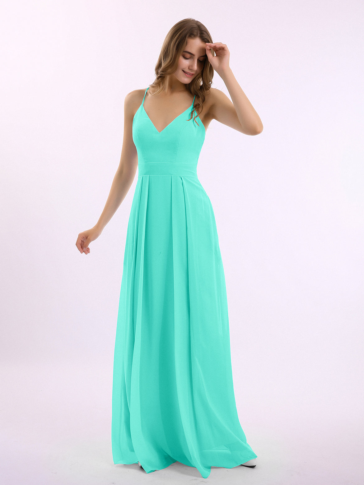 sky blue and white bridesmaid dresses Wedtrend Women Sky Blue Wedding Guest Dress A Line Chiffon Pleated Ruffle  Sleeves Bridesmaid Dress with Slit – WEDTREND