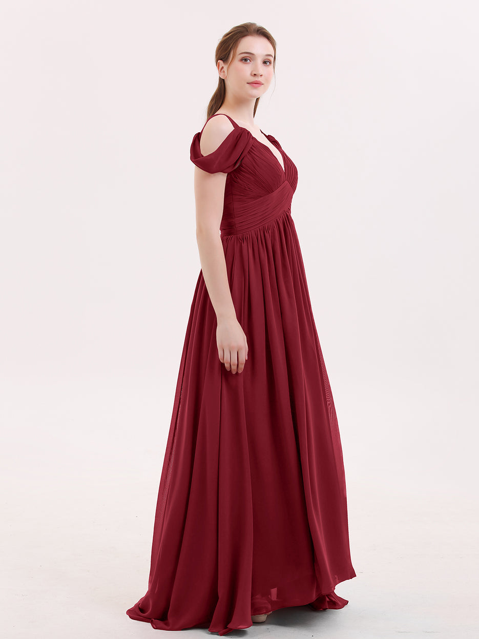 Cute Double Bows Straps Square Neck Chiffon Dresses with Slit Burgundy main image 1