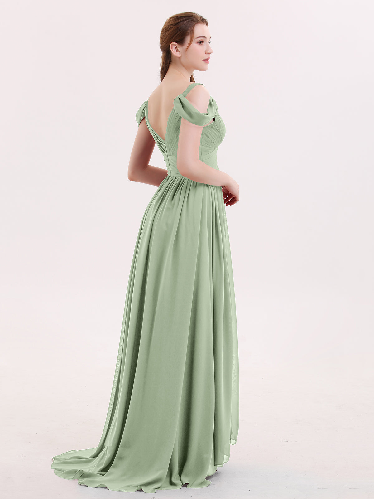 Ruched Bodice Bishop Sleeve A-Line Maxi Dress Dusty Sage main image 1