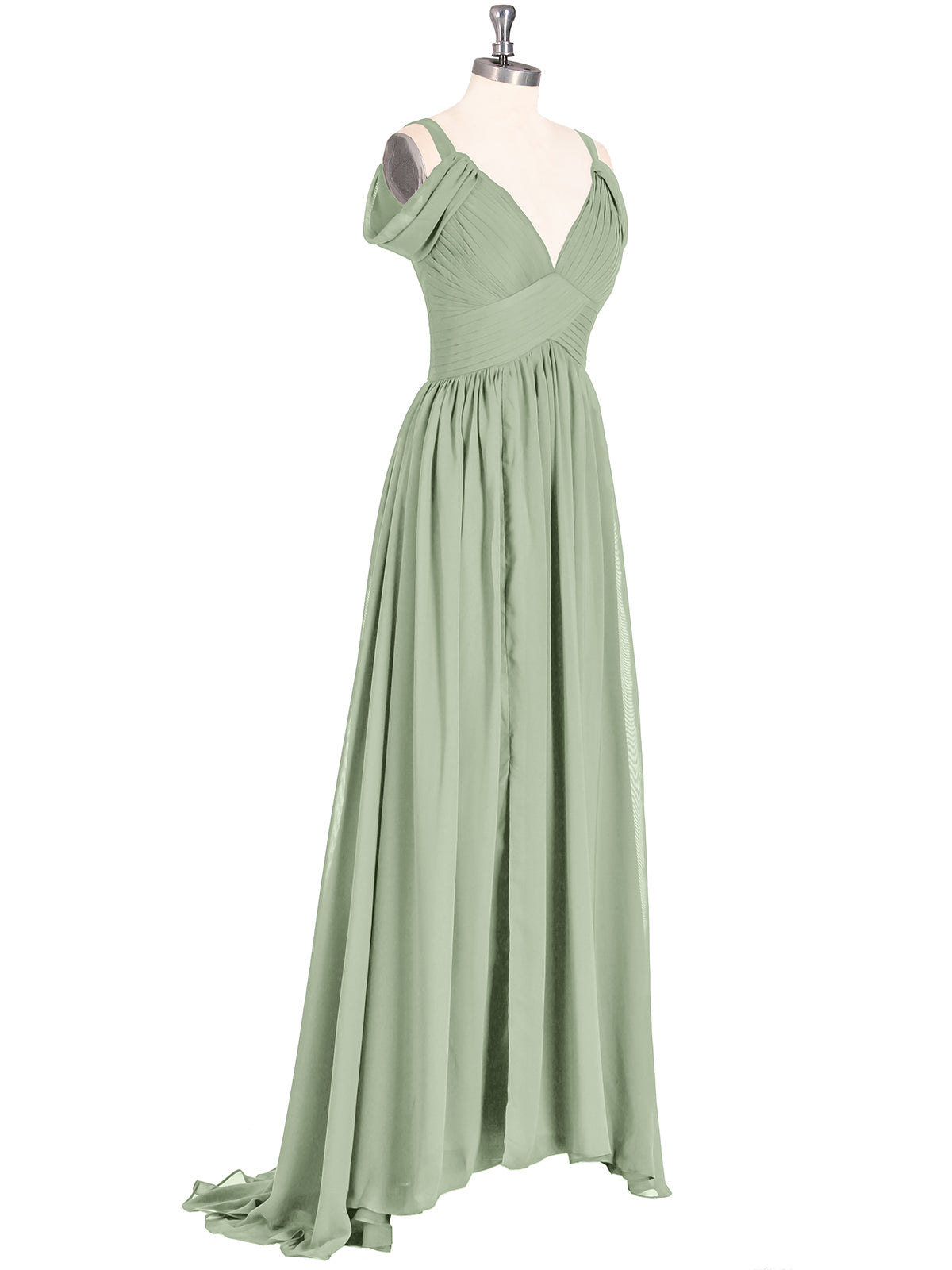 Deep V Neck Sexy Chiffon Dress with Slit-Dusty Sage-Lucy | BABARONI