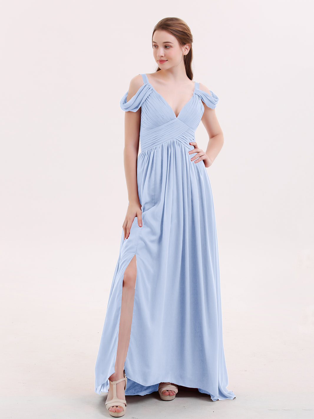 BABARONI Deep V Neck Sexy Chiffon Dress with Slit-Sky Blue, Sky Blue / US0 BABARONI Deep V Neck Sexy Chiffon Dress with Slit-Sky Blue, Sky Blue / US0