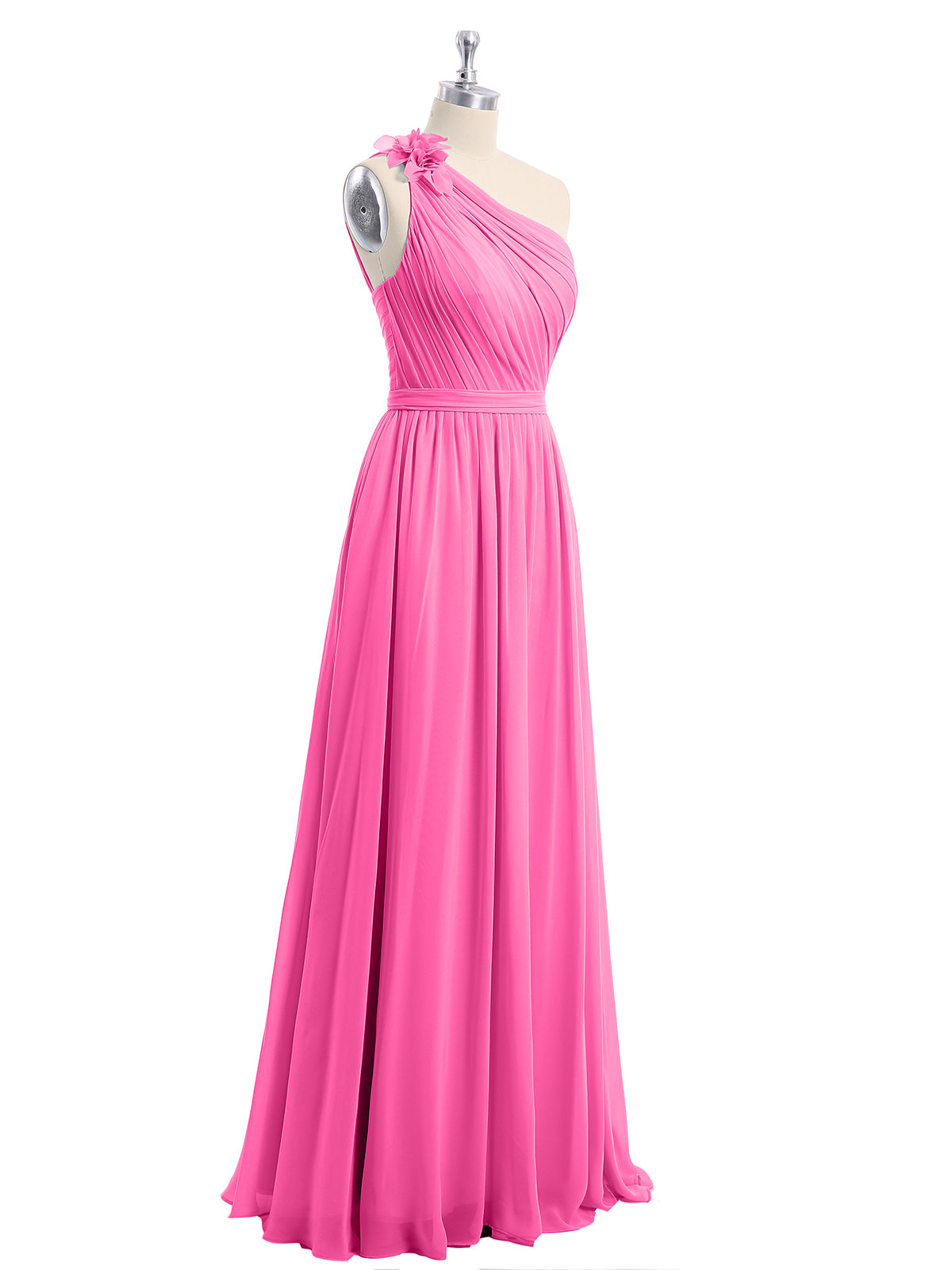 One Shoulder Sleeveless Ruched Chiffon A-line Dress Azalea