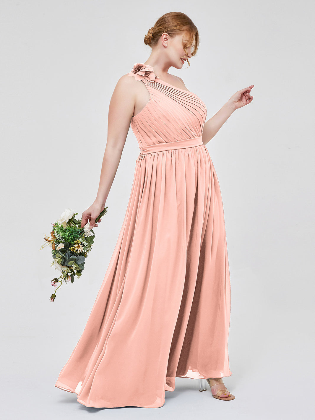 BABARONI One Flower Shoulder Chiffon Dresses with Pocket Coral, Coral / US0