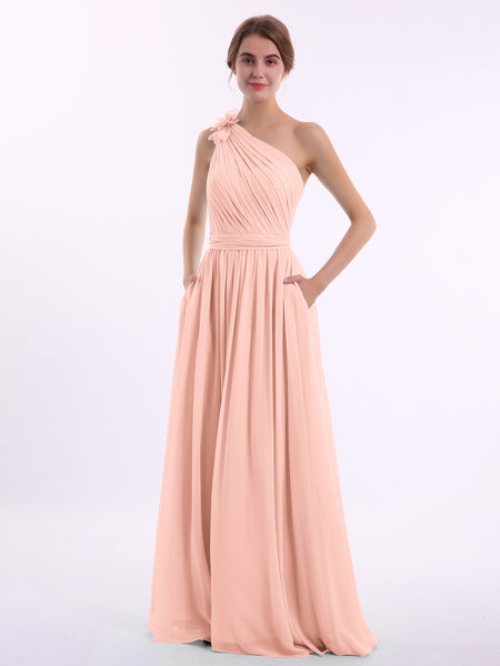 BABARONI One Flower Shoulder Chiffon Dresses with Pocket Coral, Coral / US0