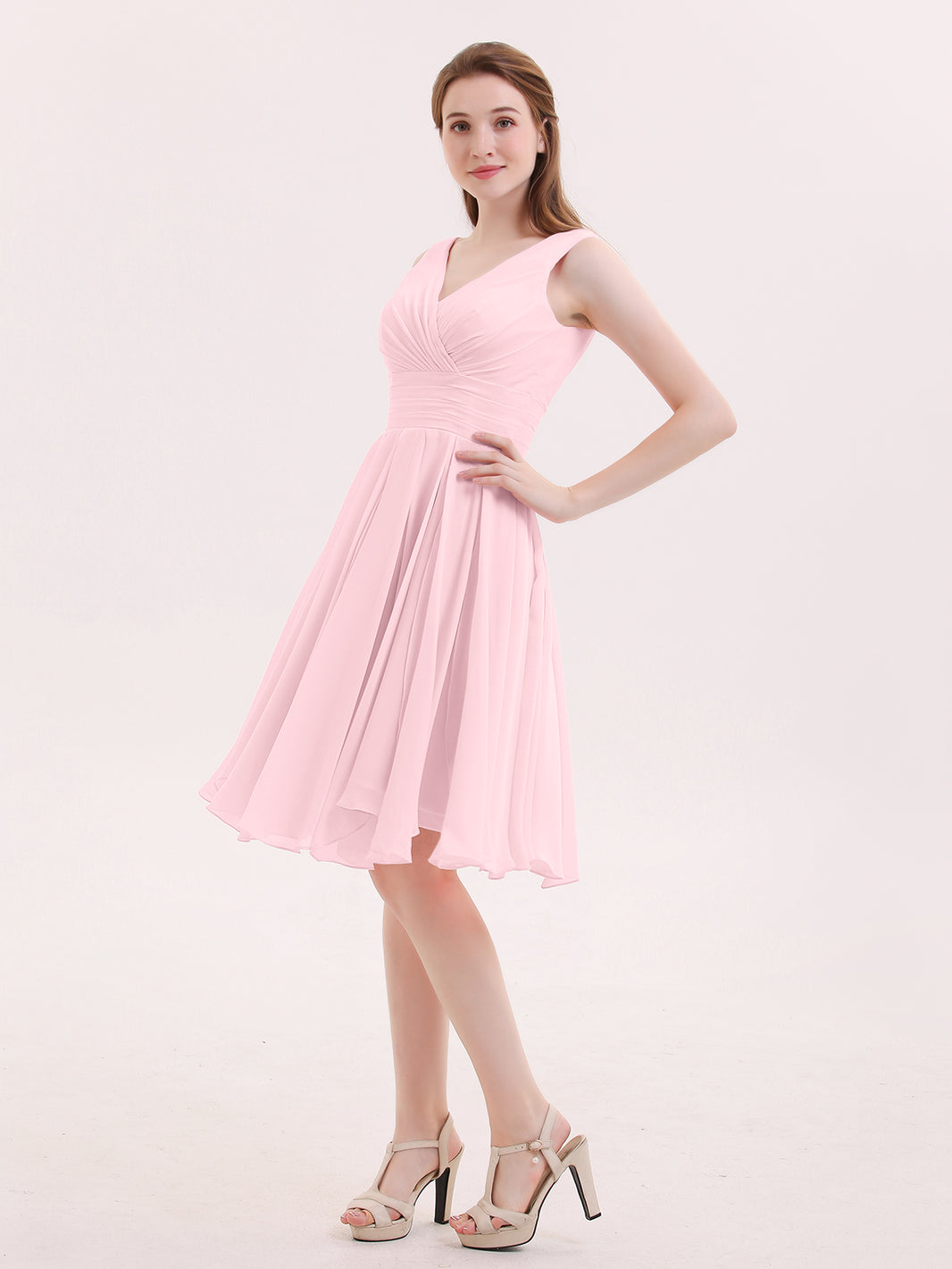 BABARONI Short Chiffon Dress with V Neckline Blushing Pink, Blushing Pink / US0 BABARONI Short Chiffon Dress with V Neckline Blushing Pink, Blushing Pink / US0