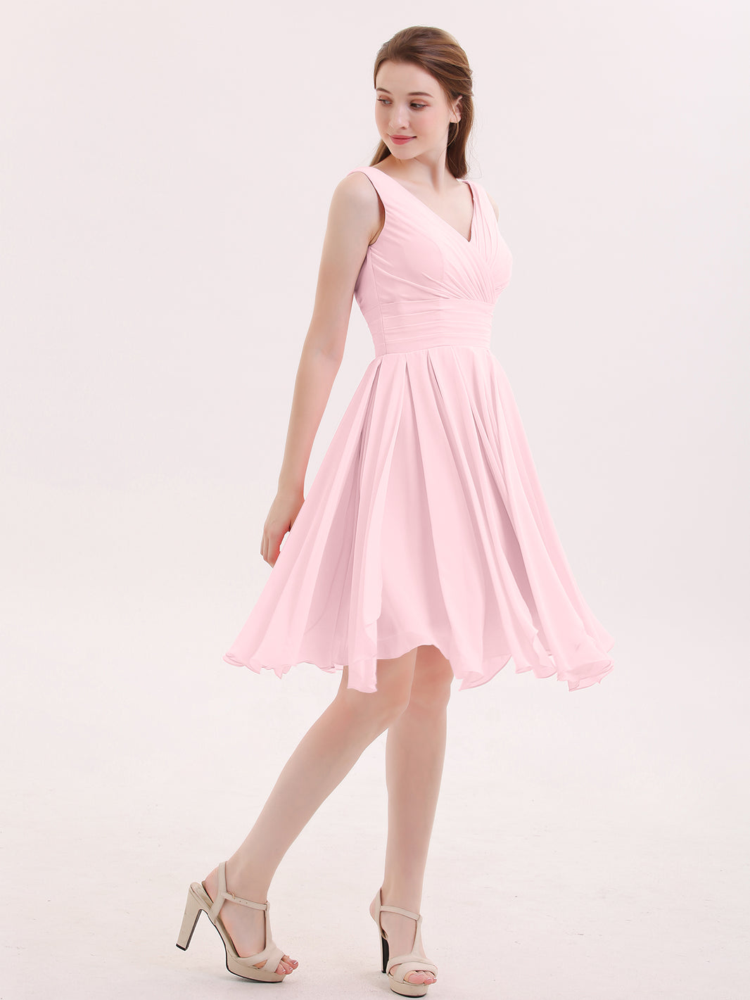 BABARONI Short Chiffon Dress with V Neckline Blushing Pink, Blushing Pink / US0 BABARONI Short Chiffon Dress with V Neckline Blushing Pink, Blushing Pink / US0