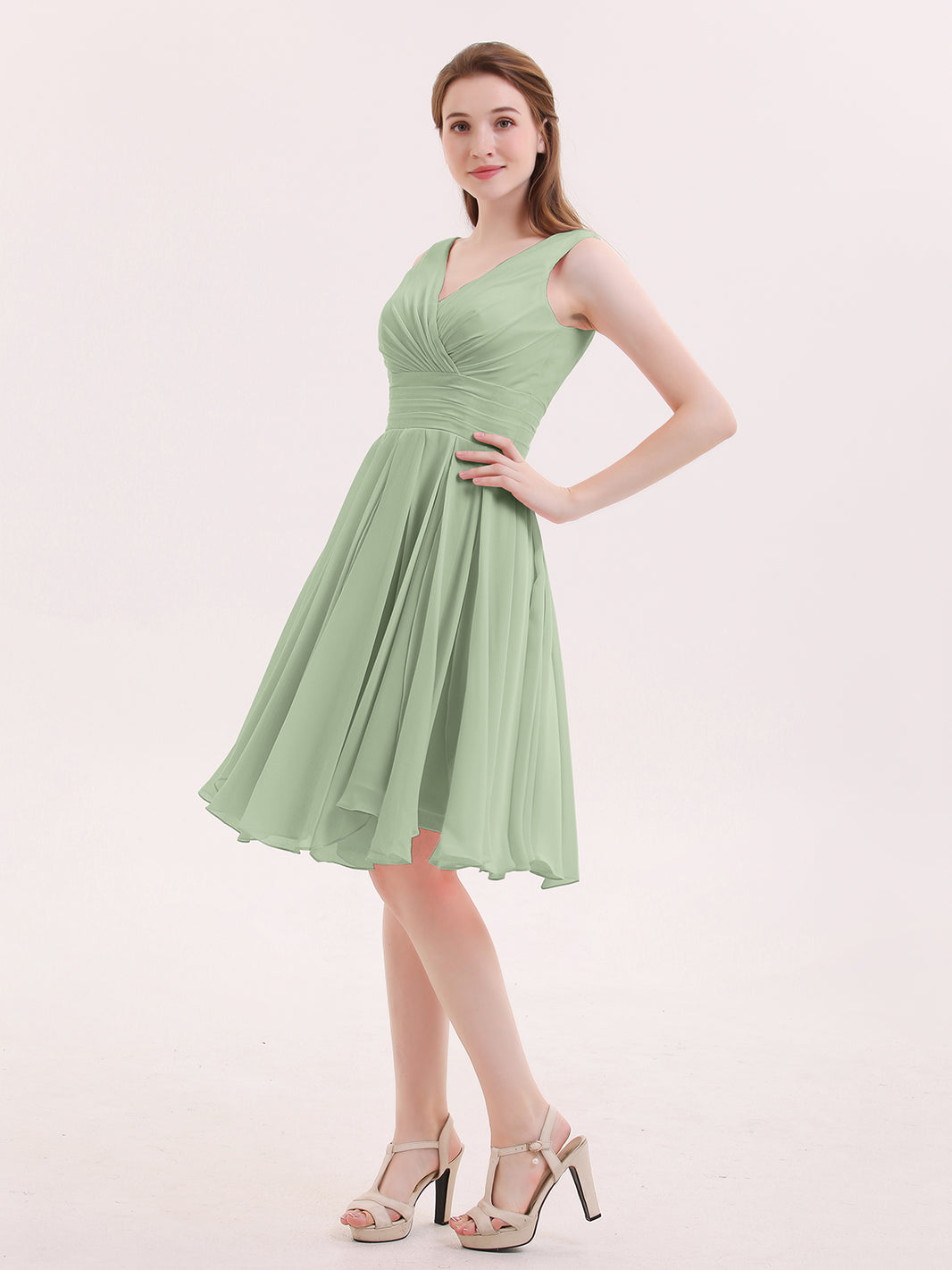 Chiffon Mini Short Dresses with Sweethart Dusty Sage