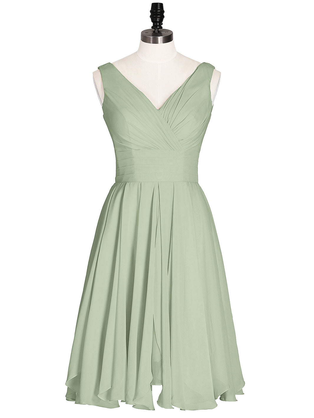 BABARONI Short Chiffon Dress with V Neckline Dusty Sage, Dusty Sage / US0