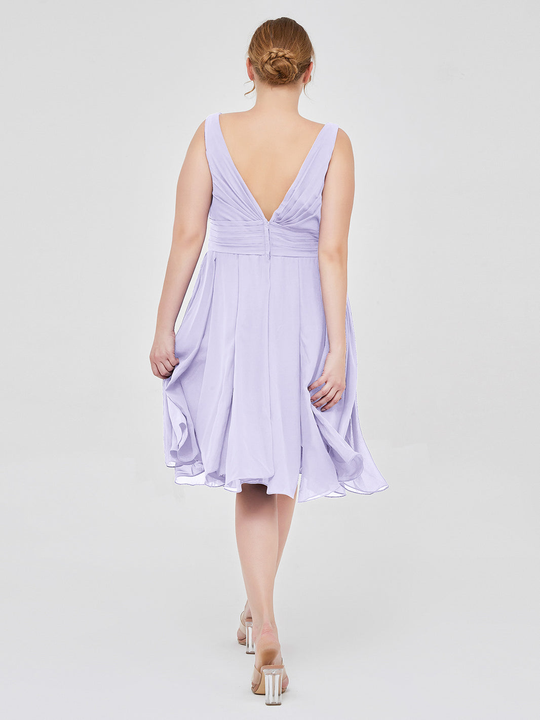 BABARONI Short Chiffon Dress with V Neckline Lilac, Lilac / US0 BABARONI Short Chiffon Dress with V Neckline Lilac, Lilac / US0