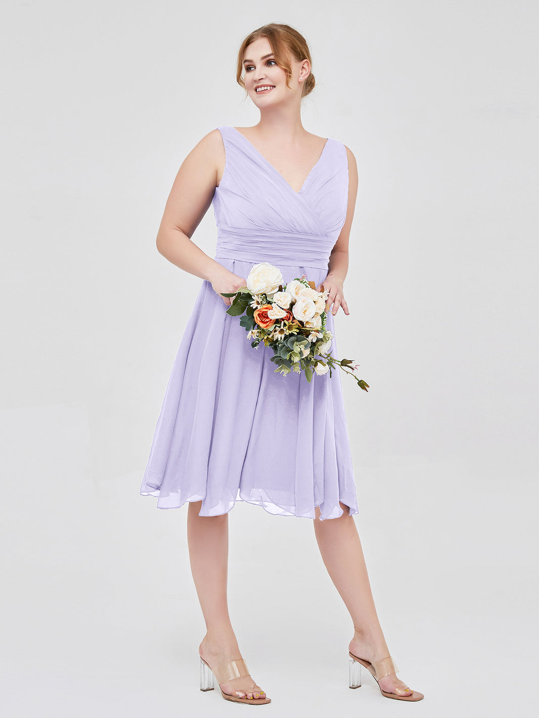 BABARONI Short Chiffon Dress with V Neckline Lilac, Lilac / US0