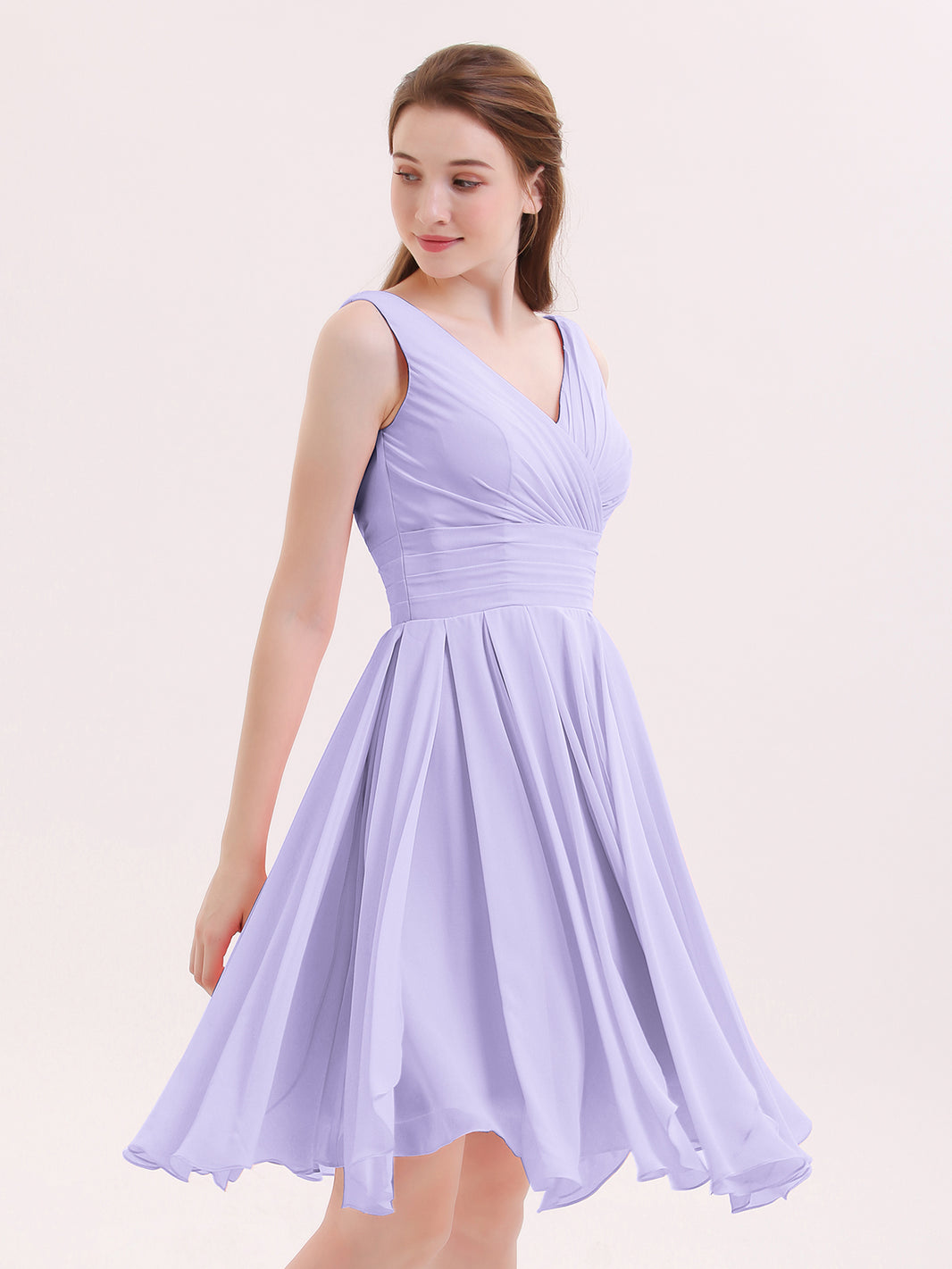BABARONI Short Chiffon Dress with V Neckline Lilac, Lilac / US0