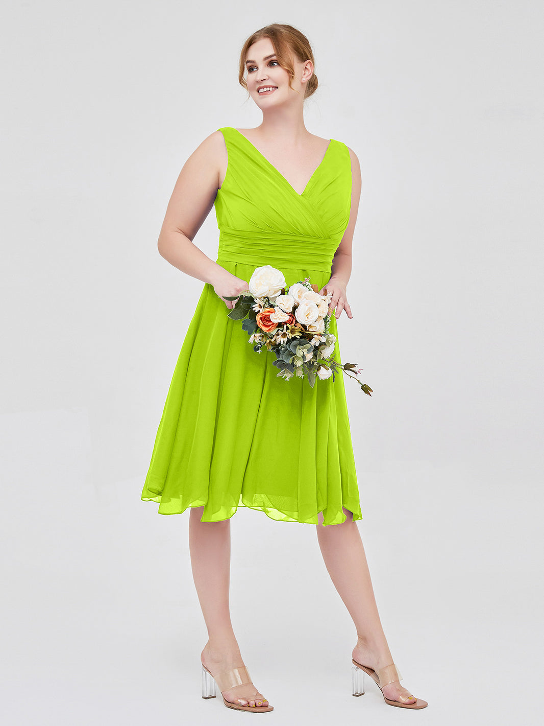 plus size lime green bridesmaid dresses BABARONI Chiffon V-neck Knee-length Sleeveless Ruffle A-line, Lime Green / US0 line dress with a tiereddress Shop Women's Sneakers Online Sleeve Length:Standard - 36.5
