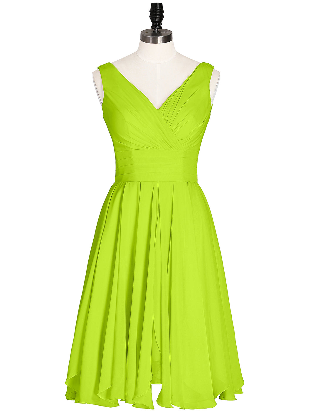 BABARONI Short Chiffon Dress with V Neckline Lime Green, Lime Green / US0 BABARONI Short Chiffon Dress with V Neckline Lime Green, Lime Green / US0