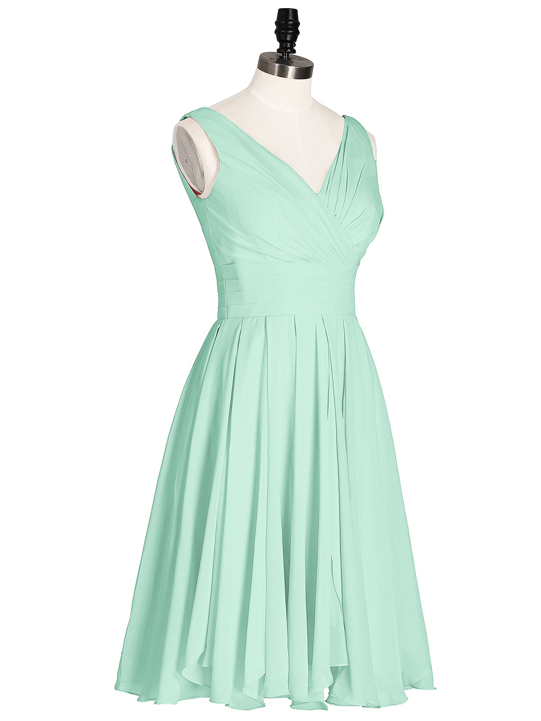 BABARONI Short Chiffon Dress with V Neckline Mint Green, Mint Green / US0