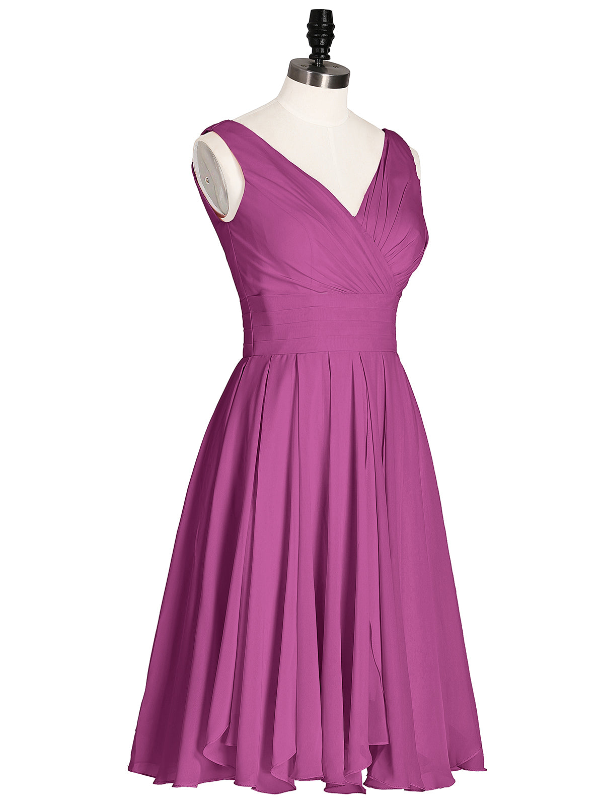 Mabel Short Chiffon Dress with V Neckline Orchid | BABARONI