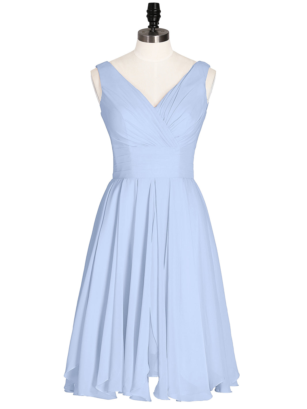 BABARONI Short Chiffon Dress with V Neckline Sky Blue, Sky Blue / US0