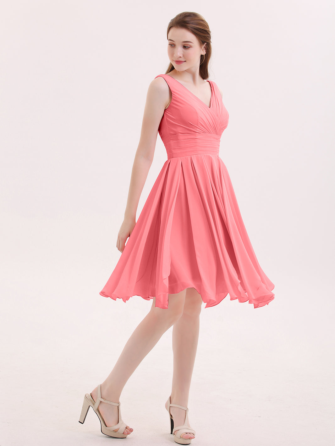 bridesmaid dress watermelon Mermaid V neck Watermelon Bridesmaid Dress Cheap Long Bridesmaid Dress   SELINADRESS