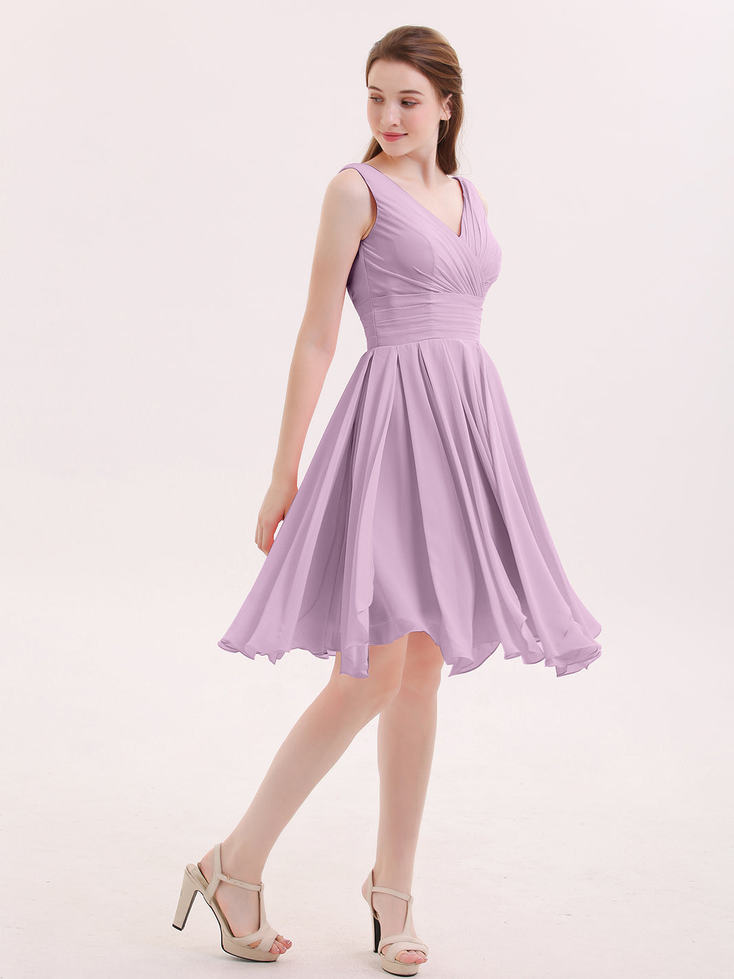 BABARONI Short Chiffon Dress with V Neckline Wisteria, Wisteria / US0 BABARONI Short Chiffon Dress with V Neckline Wisteria, Wisteria / US0