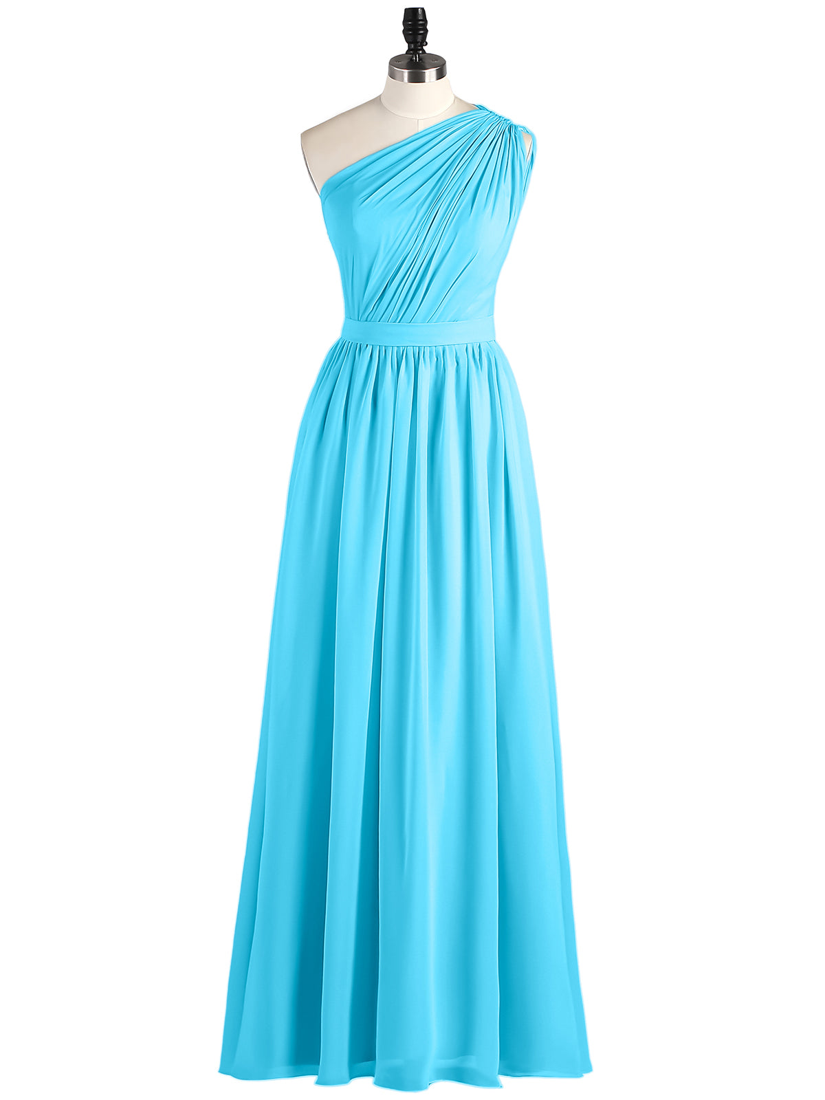 Maggie One Shoulder Chiffon Long Bridesmaid Dress Pool Babaroni